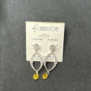 Elegant yellow stone drop earring with Lifetime plating, Titanium post